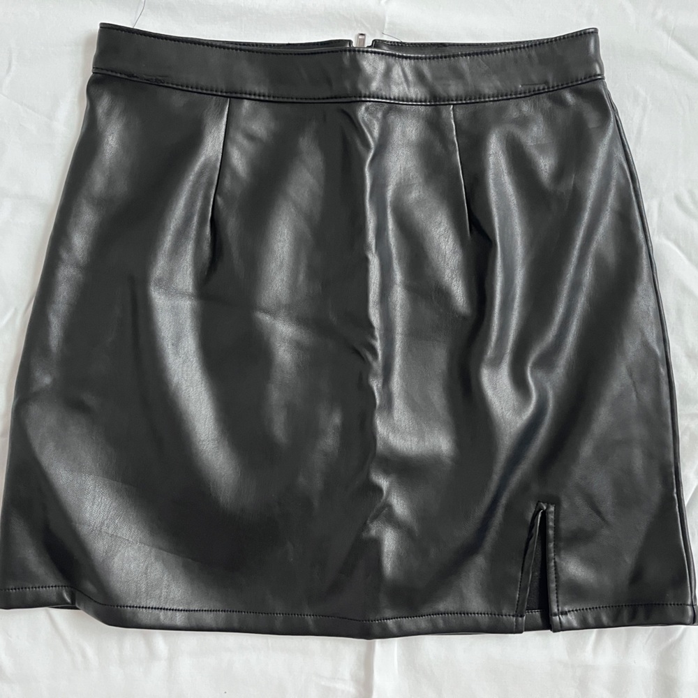 Black Faux Leather Mini Skirt with slit